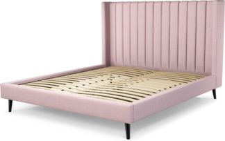 An Image of Custom MADE Cory Super King size Bed, Tea Rose Pink Cotton with Black Stained Oak Legs