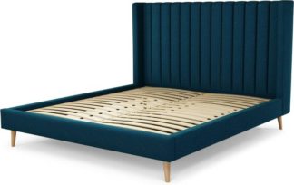 An Image of Custom MADE Cory Super King size Bed, Navy Wool with Oak Legs