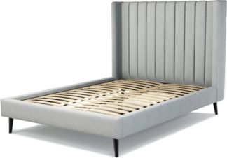 An Image of Custom MADE Cory Double size Bed, Wolf Grey Wool with Black Stained Oak Legs