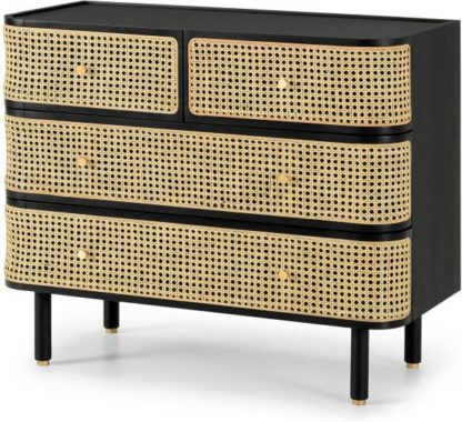 An Image of Ankhara Chest of Drawers, Rattan & Black Stain Oak