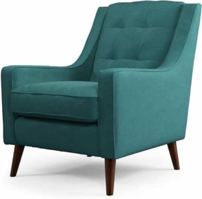 An Image of Content by Terence Conran Tobias, Armchair, Plush Kingfisher Blue Velvet, Dark Wood Leg