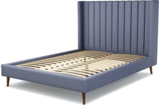 An Image of Custom MADE Cory King size Bed, Denim Cotton with Walnut Stained Oak Legs