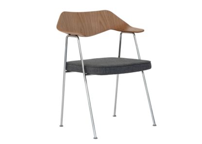 An Image of Case 675 Chair Walnut Dark Grey Seat Black Legs