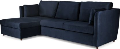 An Image of Milner Left Hand Facing Corner Storage Sofa Bed with Foam Mattress, Regal Blue Velvet