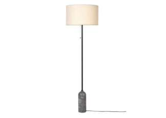 An Image of Gubi Gravity Floor Lamp Grey Marble Base Canvas Shade