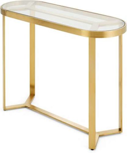 5023f3ddf64b8fd6e62653238a7ce97a2749b5c69c459e34a1c525fcc4be6a71.jpg An Image of Aula Console Table, Brushed Brass and Glass