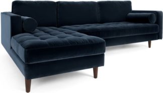 An Image of Scott 4 Seater Left Hand Facing Chaise End Corner Sofa, Navy Cotton Velvet