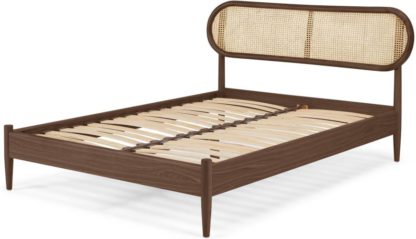 An Image of Reema Double Bed, Dark Stain & Cane