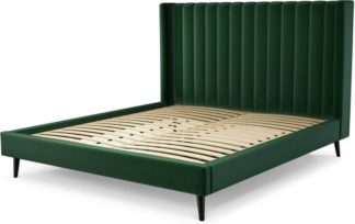 An Image of Custom MADE Cory Super King size Bed, Bottle Green Velvet with Black Stained Oak Legs