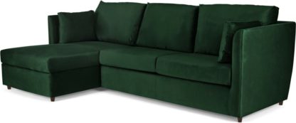 An Image of Milner Left Hand Facing Corner Storage Sofa Bed with Foam Mattress, Bottle Green Velvet