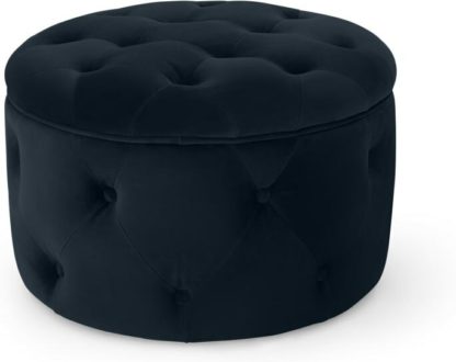 An Image of Hampton Small Round Storage Pouffe, Twilight Blue Velvet