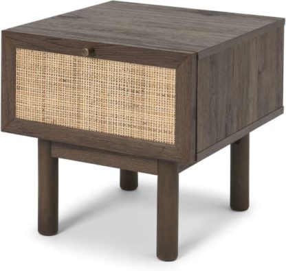 An Image of Pavia Bedside Table, Natural Rattan & Walnut Effect