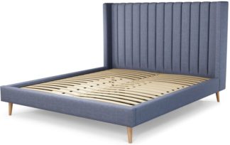 An Image of Custom MADE Cory Super King size Bed, Denim Cotton with Oak Legs