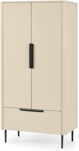 An Image of Ebro Double Wardrobe, Ivory White & Black