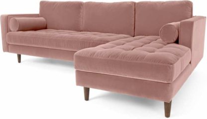 An Image of Scott 4 Seater Right Hand Facing Chaise End Corner Sofa, Blush Pink Cotton Velvet