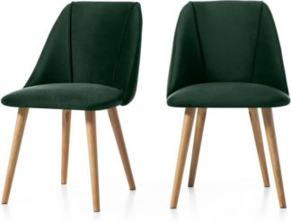 An Image of Set of 2 Lule Dining Chairs, Pine Green Velvet and Oak