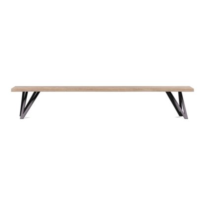 58a9b784ddb2a7abb42eb2435d304cb1544fbb9778df9c5ae37a8f8997d9281b.jpg An Image of Heal's Vienna Bench 160x35cm Blonde Oiled Oak Natural Edge Filled