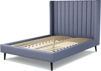 An Image of Custom MADE Cory Double size Bed, Denim Cotton with Black Stained Oak Legs