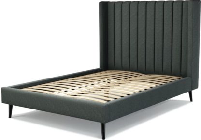 An Image of Custom MADE Cory Double size Bed, Etna Grey Wool with Black Stained Oak Legs