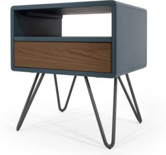 An Image of Ukan Bedside Table, Blue & Dark Stain Oak