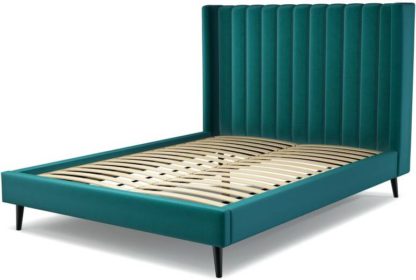 An Image of Custom MADE Cory King size Bed, Tuscan Teal Velvet with Black Stained Oak Legs