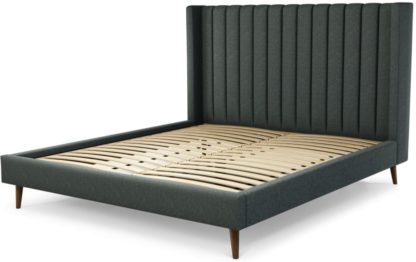 An Image of Custom MADE Cory Super King size Bed, Etna Grey Wool with Walnut Stained Oak Legs
