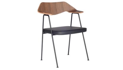 An Image of Case 675 Chair Walnut Dark Grey Seat Black Legs