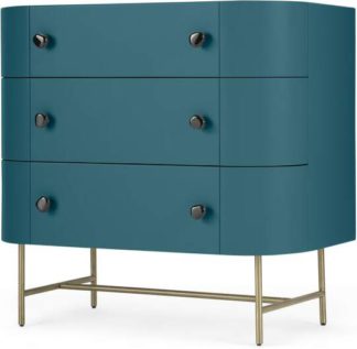 An Image of Tandy Chest of Drawers, Teal Blue with Gloss Black Handles & Brass Legs
