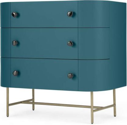 6602769e0ff1bbd2be9357b387b88393b150b22895b17b3f94c14ea19ac3ffce.jpg An Image of Tandy Chest of Drawers, Teal Blue with Gloss Black Handles & Brass Legs