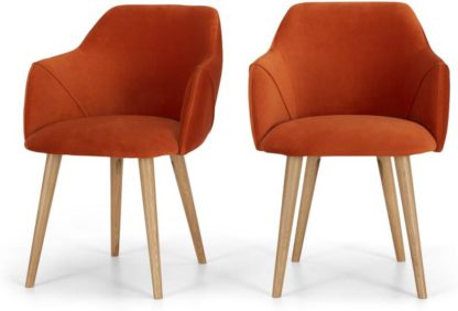 An Image of Lule Set of 2 Carver Dining Chairs, Flame Orange Velvet & Oak