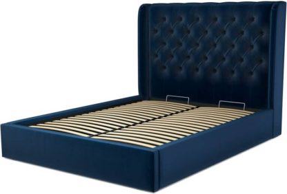 An Image of Custom MADE Romare King size Bed with Ottoman, Regal Blue Velvet