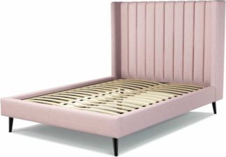 An Image of Custom MADE Cory Double size Bed, Tea Rose Pink Cotton with Black Stained Oak Legs