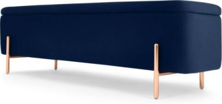 An Image of Asare 150cm Upholstered Ottoman Storage Bench, Royal Blue Velvet and Copper Legs