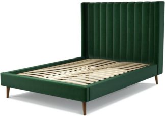 An Image of Custom MADE Cory Double size Bed, Bottle Green Velvet with Walnut Stained Oak Legs