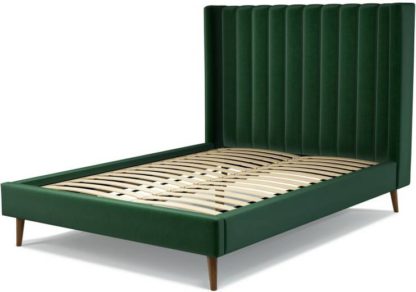 An Image of Custom MADE Cory Double size Bed, Bottle Green Velvet with Walnut Stained Oak Legs