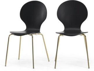 An Image of Set of 2 Kitsch Dining Chairs, Black and Brass