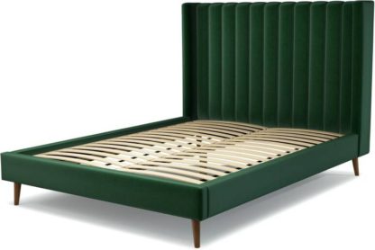 An Image of Custom MADE Cory King size Bed, Bottle Green Velvet with Walnut Stained Oak Legs