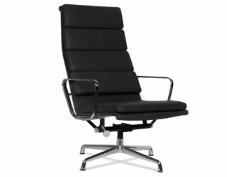 An Image of Vitra Eames Soft Pad Chair Nero Leather Polished Base