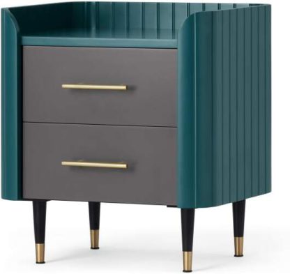 An Image of Lali Bedside Table, Teal & Brass