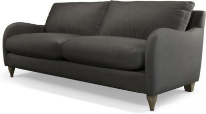 An Image of Custom MADE Sofia 3 Seater Sofa, Plush Asphalt Velvet with Light Wood Leg