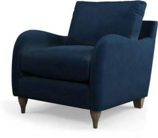 An Image of Custom MADE Sofia Armchair, Plush Indigo Velvet with Light Wood Leg