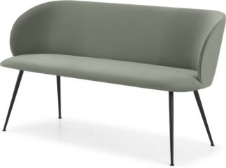 An Image of Adeline Dining Bench, Sage Green Velvet & Black