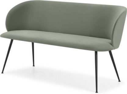 76c933856a9a7bd439908e909cc82a0ad0108b2539bca9709f904ecd55696f47.jpg An Image of Adeline Dining Bench, Sage Green Velvet & Black