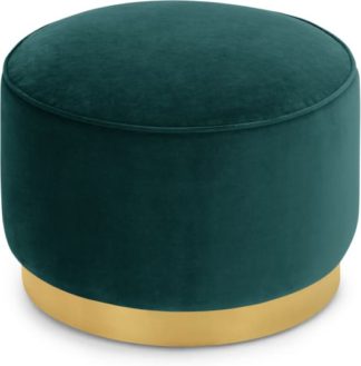 An Image of Hetherington Large Brass Base Pouffe, Seafoam Blue Velvet