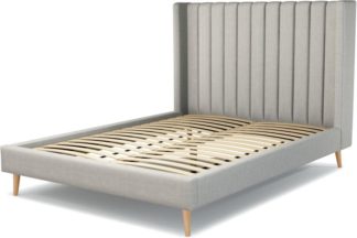 An Image of Custom MADE Cory King size Bed, Ghost Grey Cotton with Oak Legs