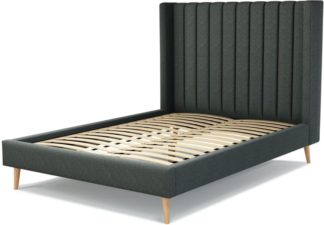 An Image of Custom MADE Cory Double size Bed, Etna Grey Wool with Oak Legs