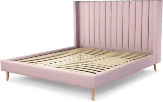 An Image of Custom MADE Cory Super King size Bed, Tea Rose Pink Cotton with Oak Legs