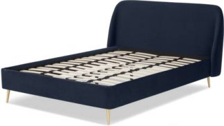 An Image of Trudy Super King Size Bed, Royal Blue velvet & Brass Legs