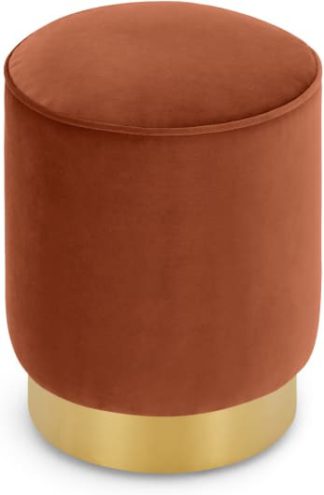 An Image of Hetherington Small Brass Base Pouffe, Nutmeg Orange Velvet