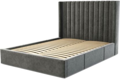812d32d2d682bb8f0367b50ffed1b6c62559cf179cd01035c5a5f9dd72d396ea.jpg An Image of Custom MADE Cory King size Bed with Drawers, Steel Grey Velvet